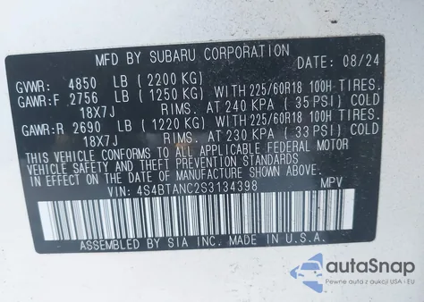 2025 Subaru Outback Limited z USA, uszkodzony, nr VIN 4S4BTANC2S3134398